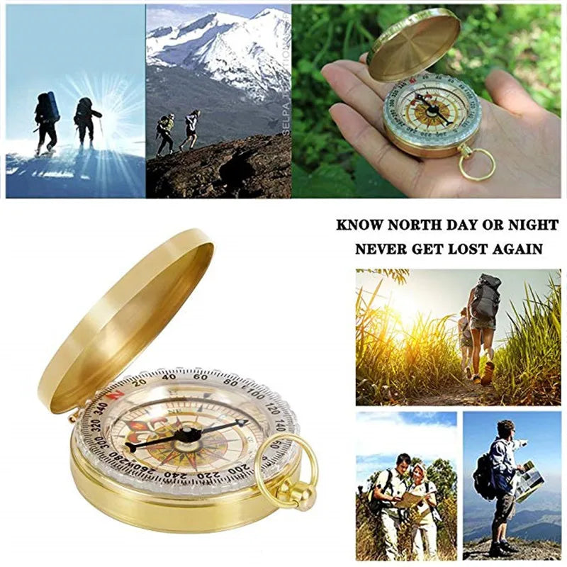 Professional Brass Compass - Luminous Pocket Navigation Tool for Outdoor Adventures
