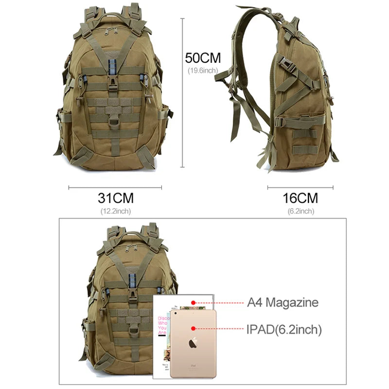 40L Climbing Camping Backpack - Tactical Nylon Military Pack