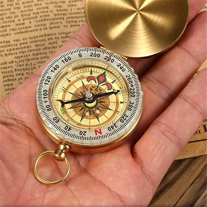 Professional Brass Compass - Luminous Pocket Navigation Tool for Outdoor Adventures