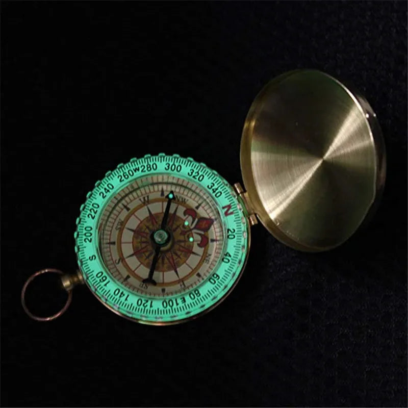 Professional Brass Compass - Luminous Pocket Navigation Tool for Outdoor Adventures