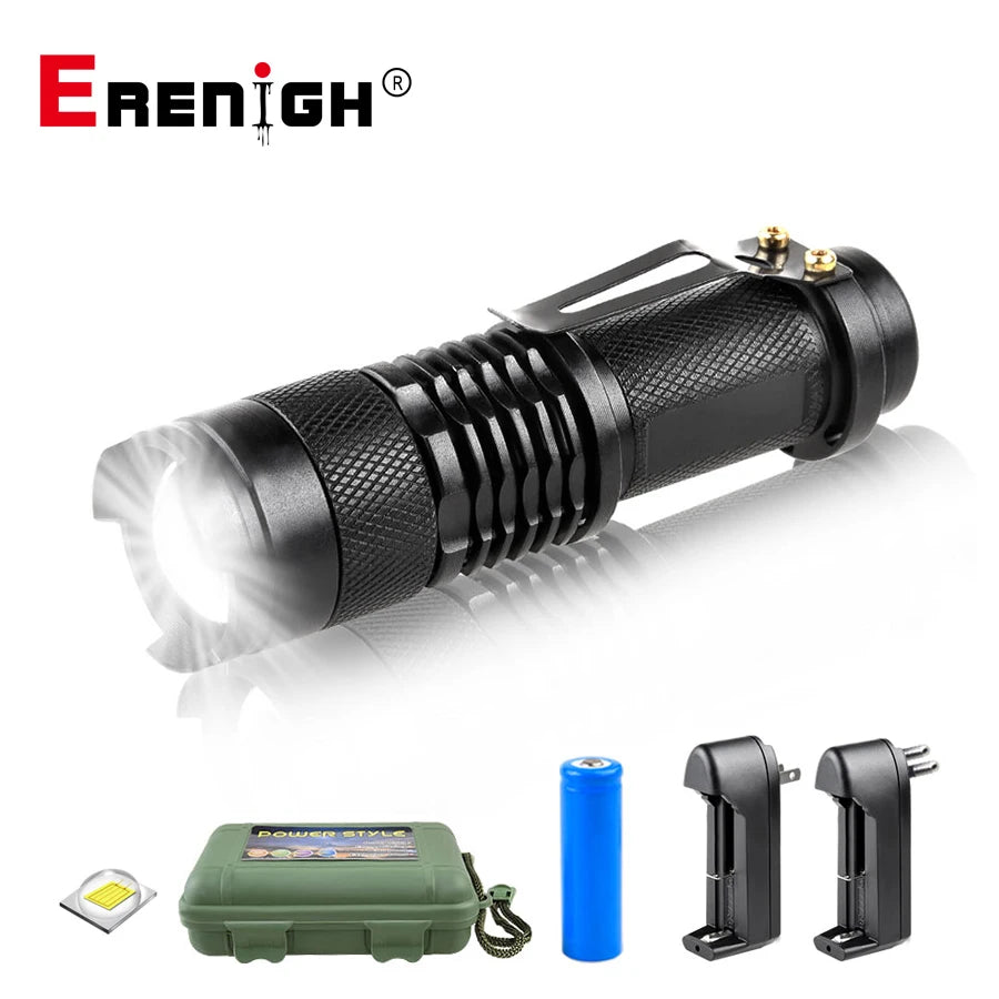 Mini LED Flashlight with Adjustable Focus - 2000 Lumen Waterproof Torch