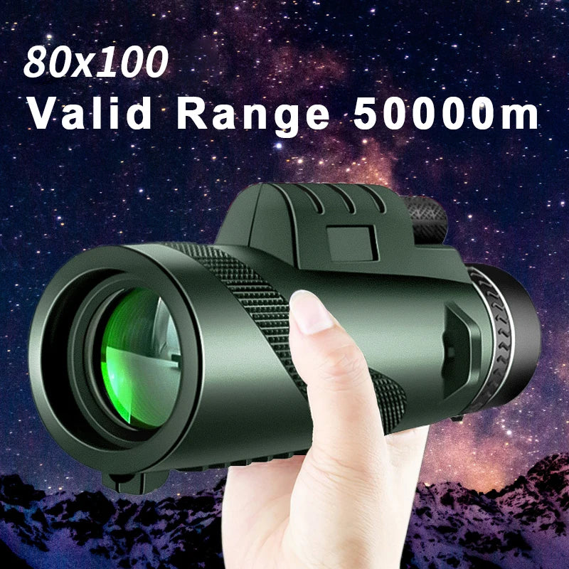 Professional Monocular Telescope 80x100 - HD Night Vision Optics with BAK4 Prism