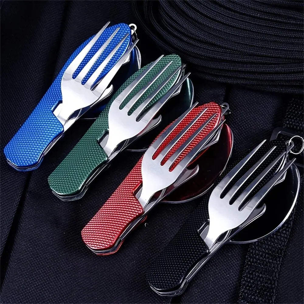 All In One Outdoor Dining Kit - Stainless Steel Foldable Cutlery Set