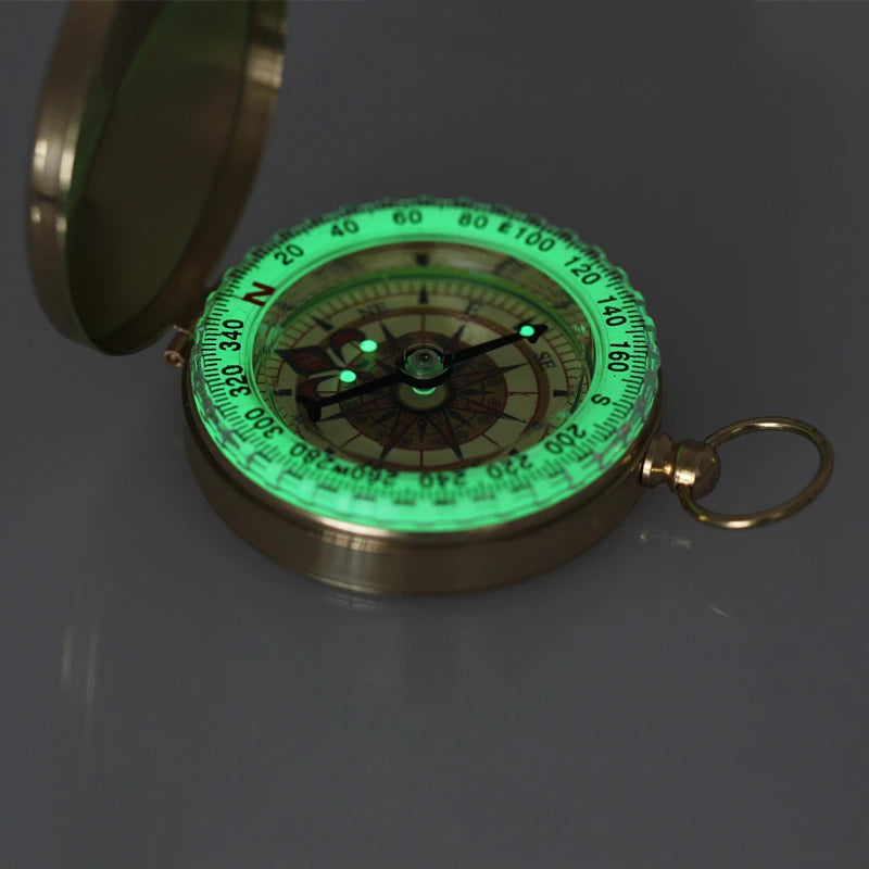 Premium Mini Camping Compass - Copper Construction with Luminous Display