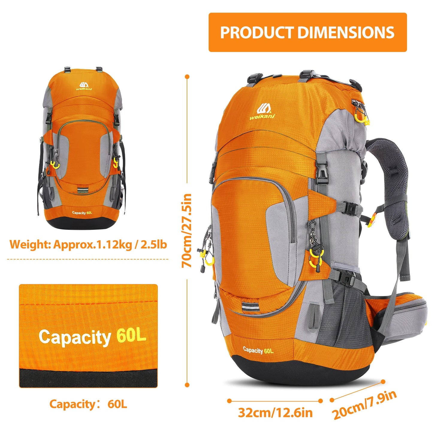 Camping Hiking Backpacks 60+5L